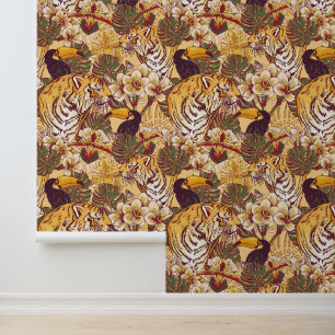 Papier Peint Modèle floral tropical avec tigre