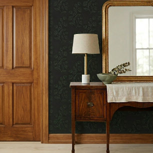 Papier Peint Modèle Floral Vert Simple Et Moderne Sur Gris Fonc