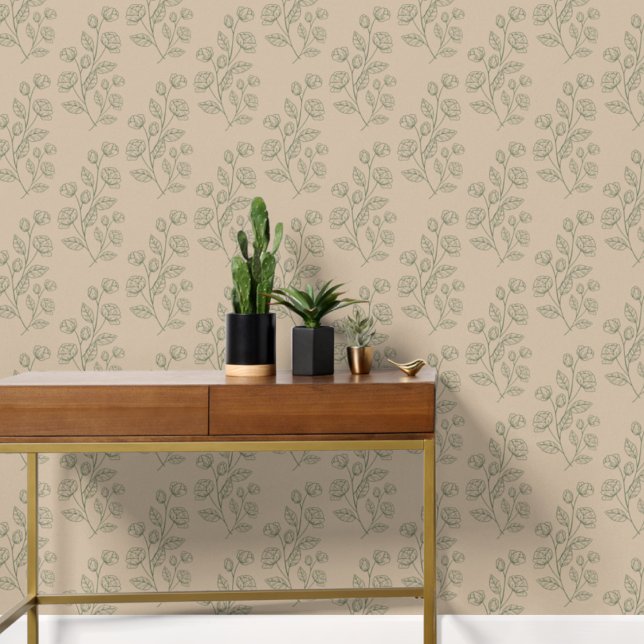 Papier Peint Modèle floral vert simple et moderne sur le modèle (Créateur téléchargé)