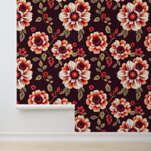 Papier Peint Modèle floral vintage avec fleurs rouges