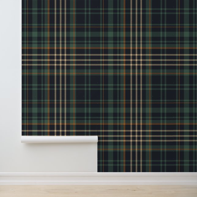 Papier Peint Modern Elegant Dark Green Plaid  (Application)