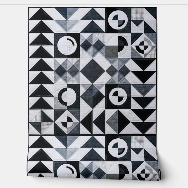 Papier Peint Modern Geometric Black White Grey Textured (Déroulement)