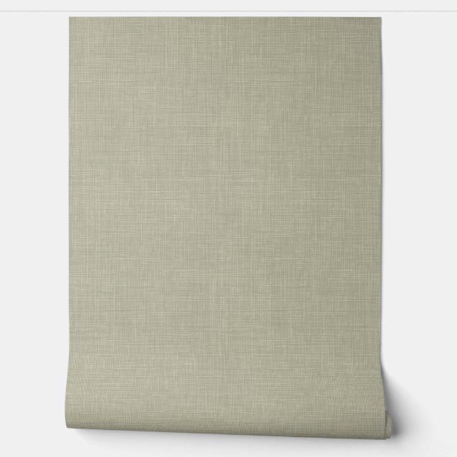 Papier Peint Modern Muted Olive Home Office Linen Look Texture (Déroulement)