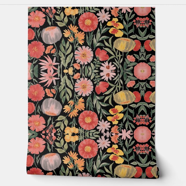 Papier Peint Moderne aquarelle rose oranger fleurs (Déroulement)