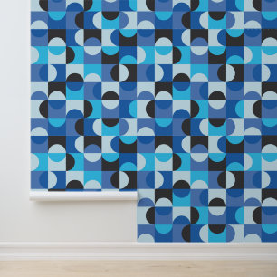 Papier Peint Moderne du milieu du siècle Demi-cercles Bleu Turq