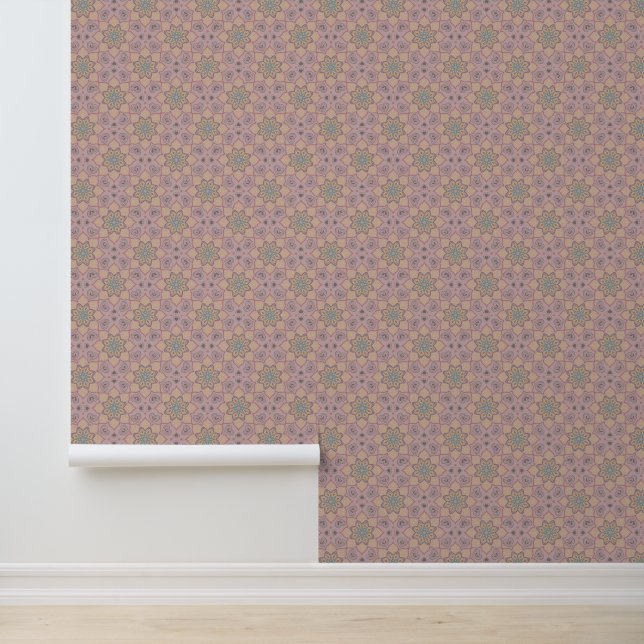 Papier Peint Moderne élégant Mandala motif floral rose (Application)