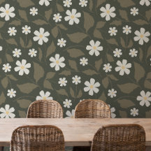 Moderne Ferme Daisy Vert Sauge Foncé Floral