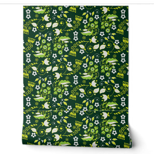 Papier Peint Moderne motif floral scandinave vert foncé