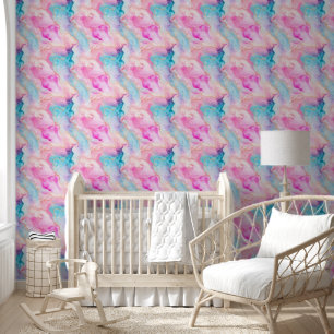 Papier Peint Moderne Pink Blue Pastel Encre d'alcool Abstraite