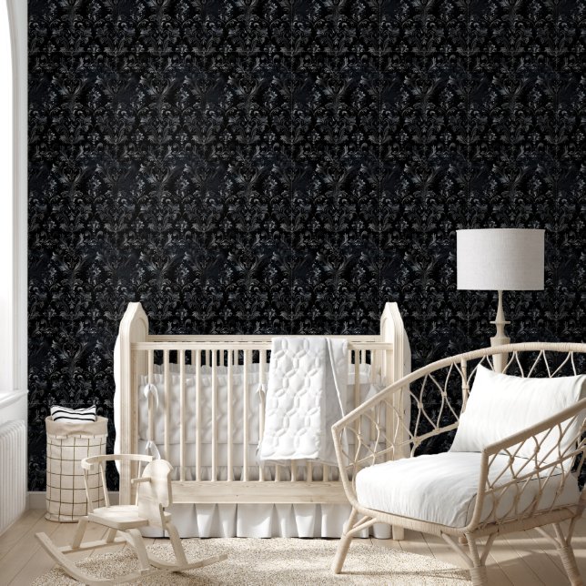 Papier Peint Moderne Vintage noir Damas gothique (Enfants)