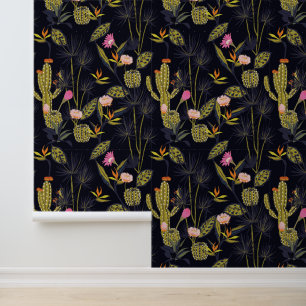 Papier Peint Monogramme Dark Summer Night Cactus Motif