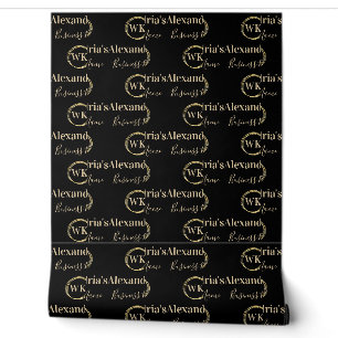 Papier Peint Monogramme personnalisé Black Gold Nom commercial