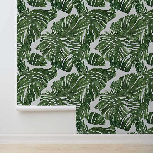 Papier Peint Monstera jungle se chevauchant feuilles verdure tr (Application)