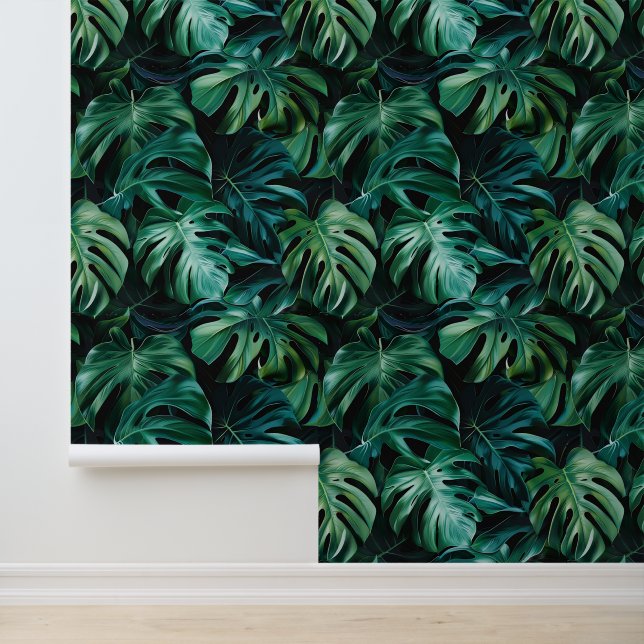 Papier Peint Monstère de jungle profonde feuille flore exotique (Application)