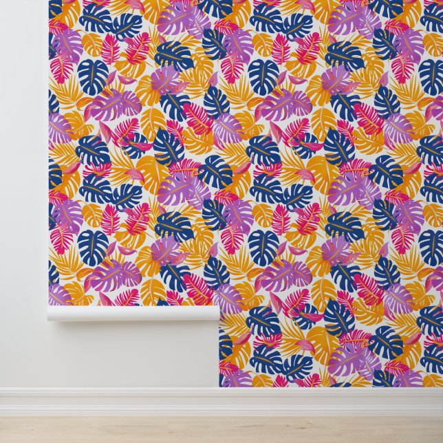 Papier Peint Monstère tropicale d'été rose et bleu (Application)
