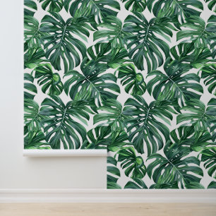 Papier Peint Monstère verte laisse motif flore exotique