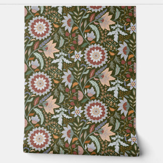 Papier Peint Moody Boho Floral indien avec Arrière - plan vert