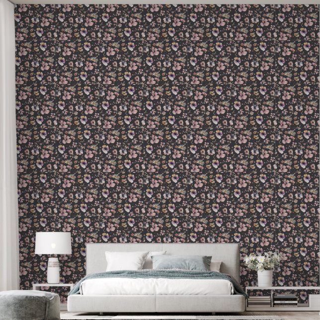 Papier Peint Moody Boho Watercolor Blush Wildflowers Pattern  (Chambre à coucher)