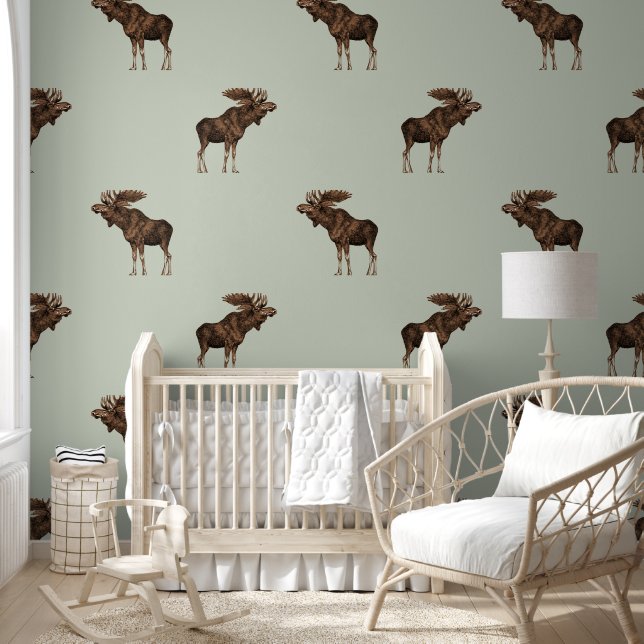 Papier Peint Moose Motif Sage Green Man Cave (Enfants)