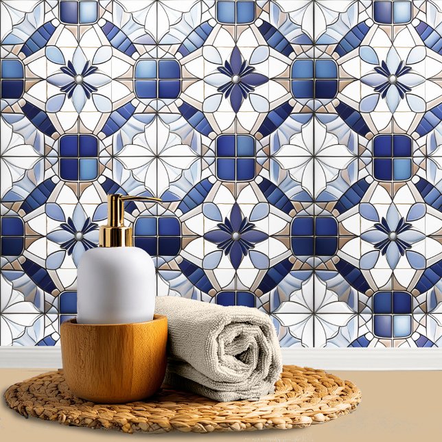Papier Peint Mosaic Marocain Carrelage Motif#2 Bleu Blanc ID107 (Créateur téléchargé)