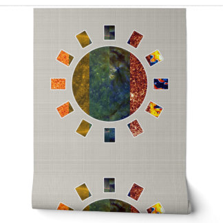 Papier Peint Mosaïque Soleil | Mural Gris Clair
