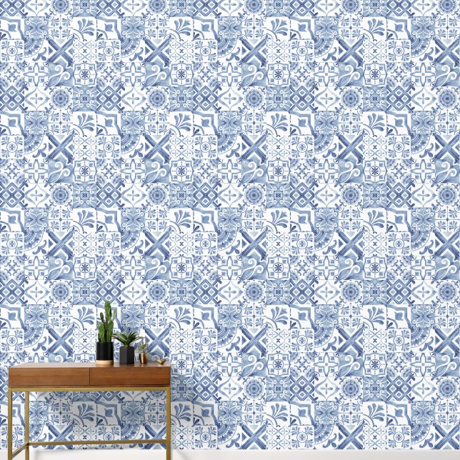 Papier Peint mosaïques ornement impression motif bleu illustrat (Couloir)