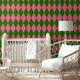 Papier Peint Motif à carreaux Harlequin vert rose