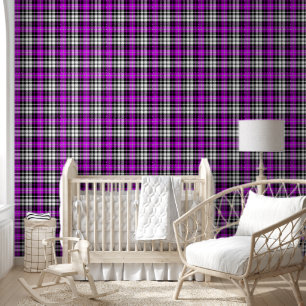 Papier Peint Motif à carreaux Tartan noir blanc violet