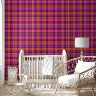 Papier Peint Motif à carreaux Tartan Orange Rose Violet