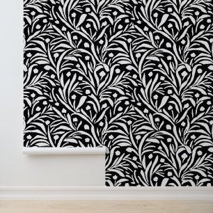 Papier Peint Motif à feuilles de fleurs noires et blanches
