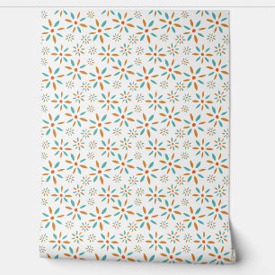 Papier Peint Motif À Fleur Turquoise Bleu Et Orange Rétro