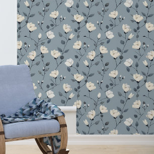 Papier Peint Motif à fleurs bleu et blanc