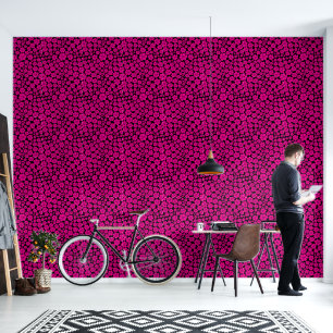 Papier Peint Motif à fleurs - Magenta et noir