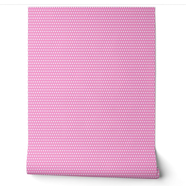 Papier Peint Motif À petits pois mignon rose et blanc (Déroulement)