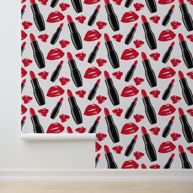 Papier Peint Motif À Pointe Polka Lipstick Et Lips (Application)