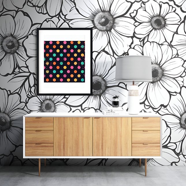 Papier Peint Motif Abstrait Floral noir et blanc (Créateur téléchargé)