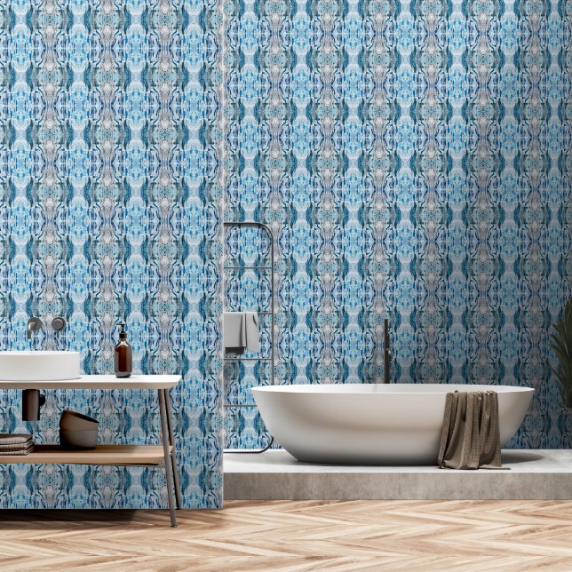 Papier Peint Motif abstrait symétrique bleu glace taille M sere (Salle de bain)