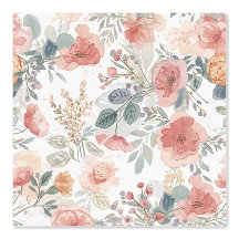 Motif aquarelle floral jardin corail rose