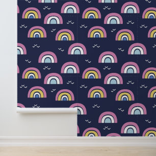 Papier Peint Motif arc-en-ciel coloré bleu marine