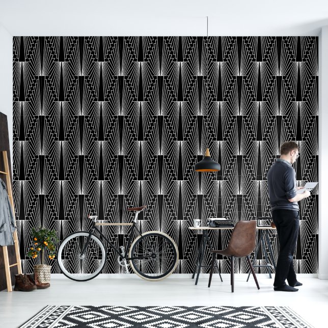 Papier Peint Motif art déco noir et blanc (Salon)