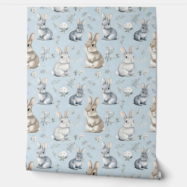 Papier Peint Motif Blue Rabbits (Déroulement)