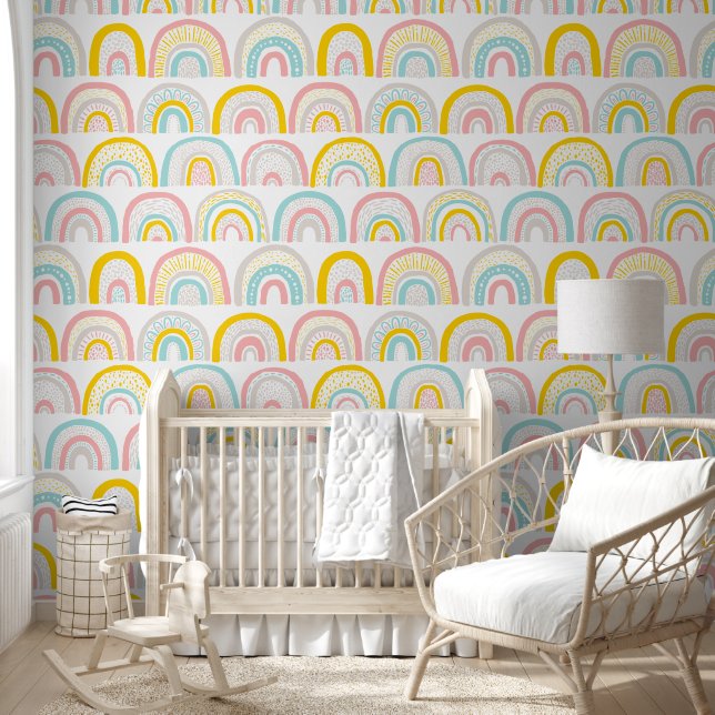 Papier Peint Motif Boho Pastel Rainbows (Enfants)