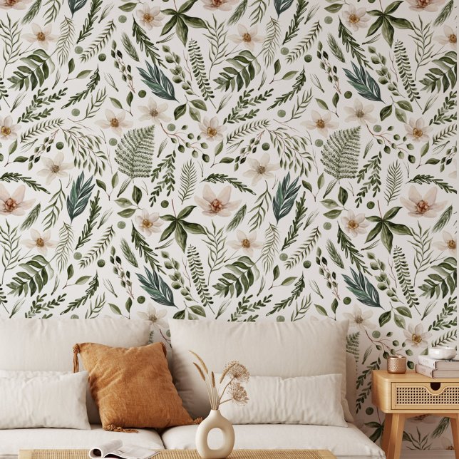 Papier Peint Motif botanique floral aquarelle de fleurs (In situ)