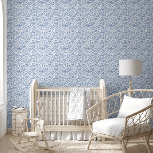 Papier Peint Motif botanique floral blanc bleu moderne boho
