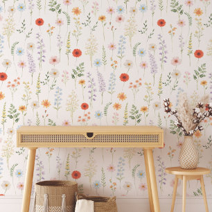 Papier Peint Motif botanique floral de fleurs sauvages à l'aqua