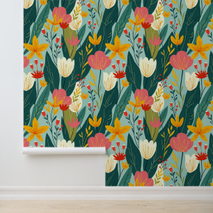 Papier Peint Motif botanique floral vibrant
