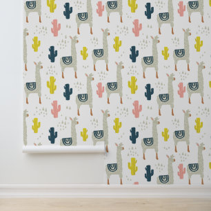 Papier Peint Motif Cactus & Llamas