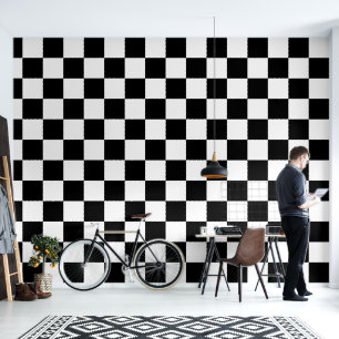 Papier Peint Motif carré noir et blanc classique
