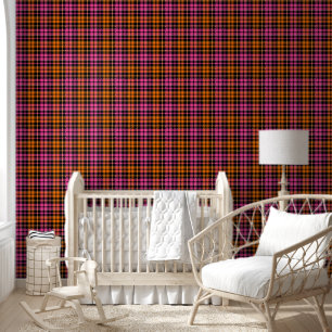 Papier Peint Motif carreaux tartan orange rose noir