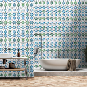 Papier Peint Motif Carrelage Abstrait bleu vert